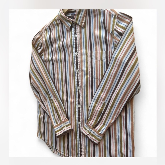 VTG |Lucky Brand| Dungarees Stripped Multicolored Long-sleeve Button Up Large - Picture 1 of 8